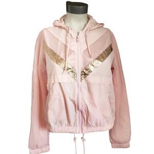 GENERATION LOVE Quincy chevron lightweight hooded pink windbreaker jacket XS NEW
